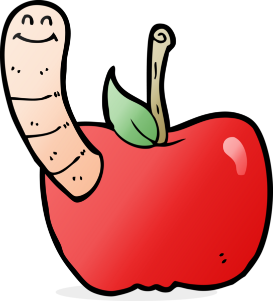 Bir insan tarafından çizilmiş solucanlı çizgi film elması