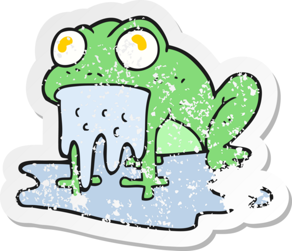 Bir insan tarafından çizilmiş iğrenç, küçük bir kurbağanın gerilmiş çıkartması.