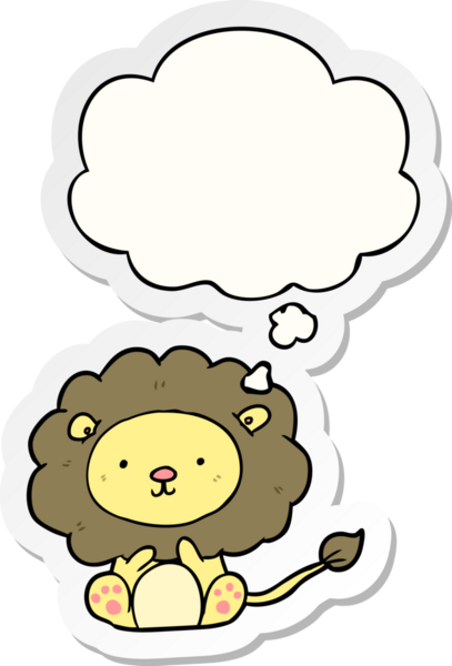 Düşünce baloncuklu çizgi film aslanı insan tarafından çizilmiş bir çıkartma.