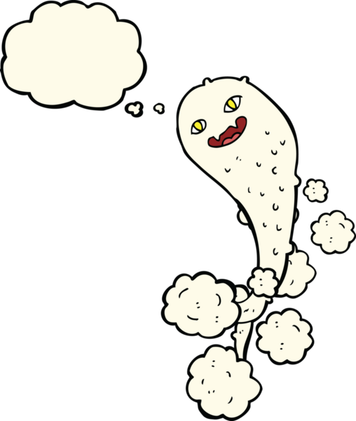 Bir insan tarafından çizilmiş düşünce baloncuklu karikatür hayaleti.
