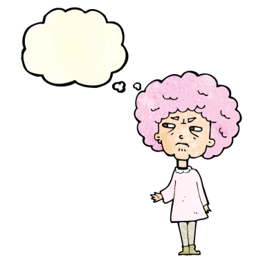 Bir insan tarafından çizilmiş düşünce balonlu yaşlı kadın çizgi filmi.