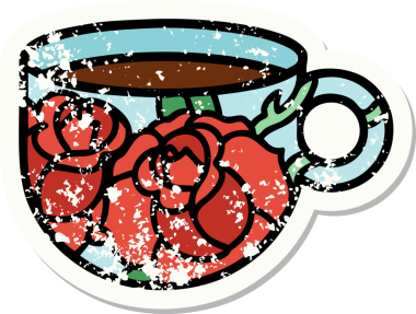 Geleneksel bir fincan stili ve bir insan tarafından çizilmiş çiçek dövmesi.