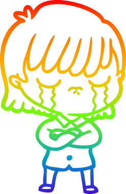 Gökkuşağı gradyan çizimi bir insan tarafından çizilmiş ağlayan bir çizgi kadın çizimi