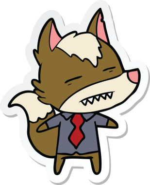 Bir insan tarafından çizilmiş dişleri gösteren bir ofis kurdunun çıkartması.