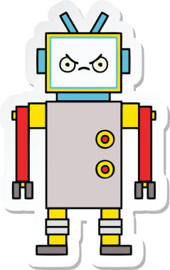 Bir insan tarafından çizilmiş şirin çizgi film robotunun çıkartması.