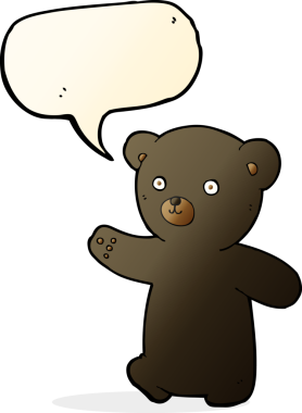 bir insan tarafından çizilmiş konuşma balonlu siyah ayı yavrusu.