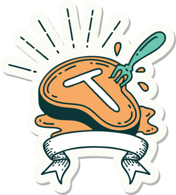 Bir insan tarafından çizilmiş dövme stili biftek ve çatal.