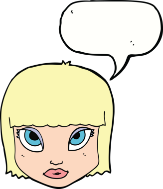 Bir insan tarafından çizilmiş konuşma baloncuğu olan bir kadın yüzü.