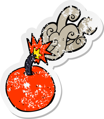 Bir insan tarafından çizilen yanan bir çizgi filmin gerilimli çıkartması.