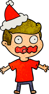 Bir insanın çizdiği Noel Baba şapkasıyla strese girmiş bir adamın el yapımı karikatürü.