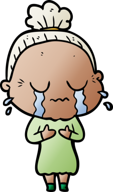 Bir insan tarafından çizilmiş ağlayan yaşlı kadın çizgi filmi.