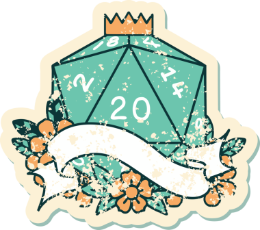 Retro Dövme Biçimi Doğal 20 D20 zar bir insan tarafından çizildi