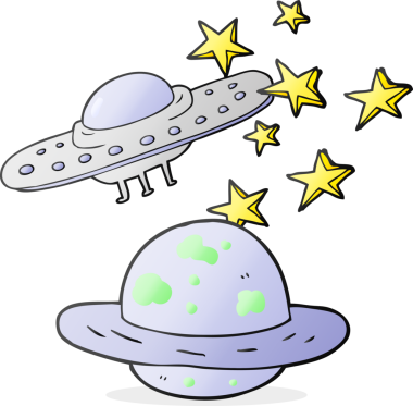 Serbest çizim uçan daire ve bir insan tarafından çizilmiş gezegen.