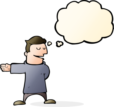 Bir insan tarafından çizilmiş düşünce baloncuğuyla hareket eden çizgi film adamı.