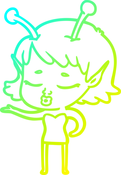 Bir insan tarafından çizilmiş, soğuk gradyan bir uzaylı kız çizgi filmi