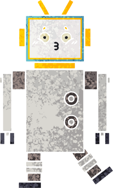 Bir insan tarafından çizilmiş bir robotun retro çizim tarzı karikatürü