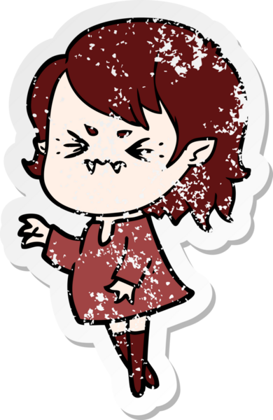 Bir insan tarafından çizilmiş rahatsız bir vampir kızın sıkıntılı çıkartması.