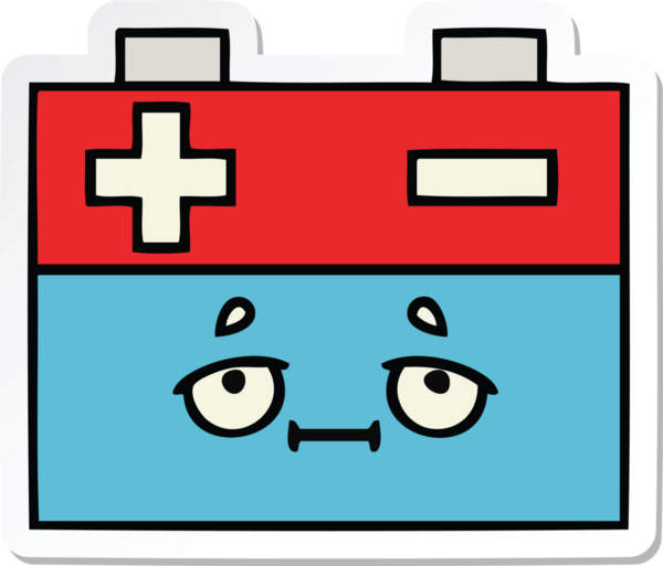 Bir insan tarafından çizilmiş şirin bir araba aküsünün çıkartması.