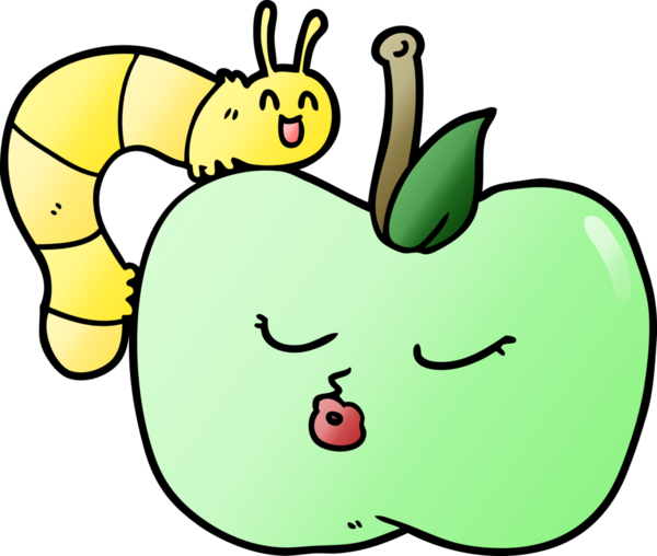 Bir insan tarafından çizilmiş güzel bir elma ve böcek.