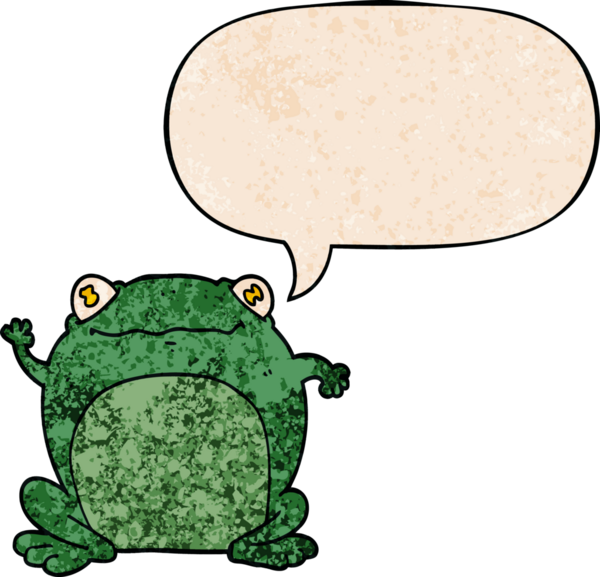 bir insan tarafından çizilmiş eski moda konuşma baloncuğu olan çizgi film kurbağası.