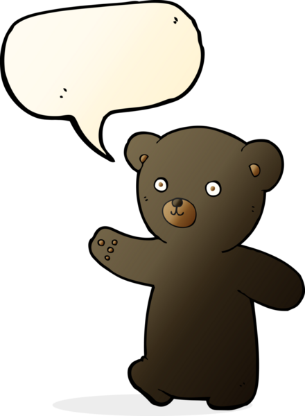 bir insan tarafından çizilmiş konuşma balonlu siyah ayı yavrusu.