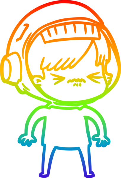 Gökkuşağı gradyan çizgisi kızgın bir uzay kızının çizimi bir insan tarafından çizilmiş