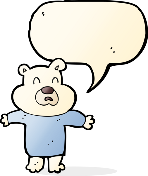 Bir insan tarafından çizilmiş konuşma balonu olan mutsuz kutup ayısı çizgi filmi.