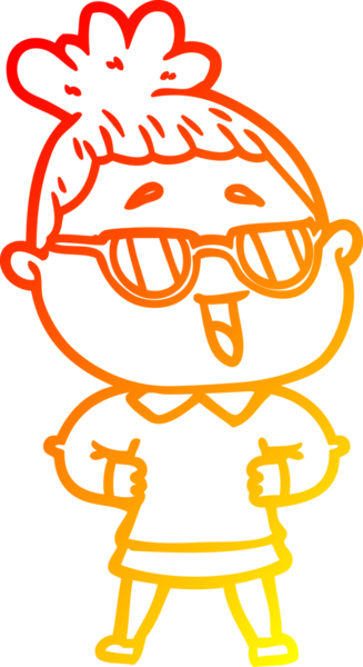 Bir insan tarafından çizilmiş gözlük takan mutlu bir kadının çizgi çizimi.