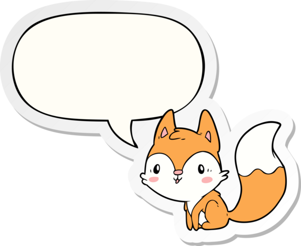 Bir insan tarafından çizilmiş konuşma kabarcığı çıkartmalı şirin çizgi film tilkisi.