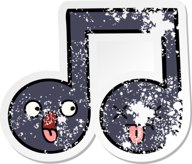 Bir insan tarafından çizilmiş şirin bir karikatür müzik notasının sıkıntılı çıkartması.