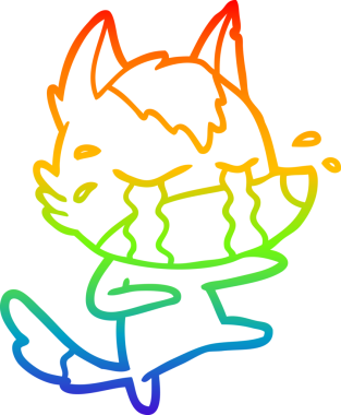 Gökkuşağı gradyan çizgi çizimi bir insan tarafından çizilmiş ağlayan bir kurt.