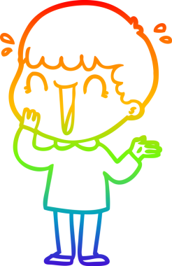 Gökkuşağı gradyan çizgisi bir insan tarafından çizilmiş gülen bir karikatür adamın çizimi