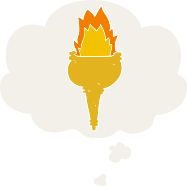 Düşünce baloncuklu yanan çizgi film meşalesi insan tarafından çizilmiş.