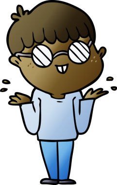 Bir insan tarafından çizilmiş gözlük takan çizgi film çocuğu.