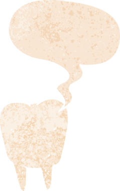 Bir insan tarafından çizilmiş grunge dertli retro desenli konuşma baloncuklu çizgi film dişleri