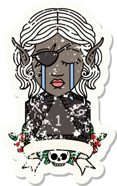 Retro Dövme Tarzı Ağlayan Elf Haydut Karakteri Bir insan tarafından çizilmiş doğal bir D20 rulosu