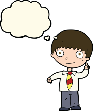 Bir insan tarafından çizilmiş düşünce baloncuğu fikri olan bir okul çocuğu.