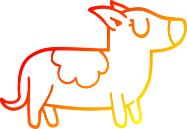 Bir insan tarafından çizilmiş mutlu bir köpeğin sıcak çizgi çizimi.