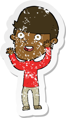 Bir insan tarafından çizilmiş mutlu bir adamın karikatür yapıştırması.