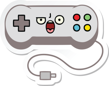 Bir insan tarafından çizilmiş şirin bir çizgi film oyun denetleyicisinin çıkartması