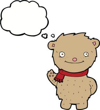 Bir insan tarafından çizilmiş düşünce balonlu oyuncak ayı.