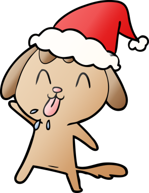 Bir insan tarafından çizilmiş Noel Baba şapkası takan bir köpeğin gradyan çizimi.