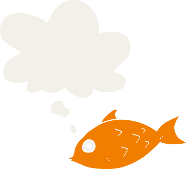 Düşünce baloncuklu çizgi film balığı insan tarafından çizilmiş.