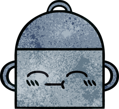 Bir insan tarafından çizilmiş yemek tenceresinin retro grunge desenli karikatürü