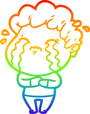 Gökkuşağı gradyan çizimi bir insan tarafından çizilmiş ağlayan bir karikatür adamı çiziyor.