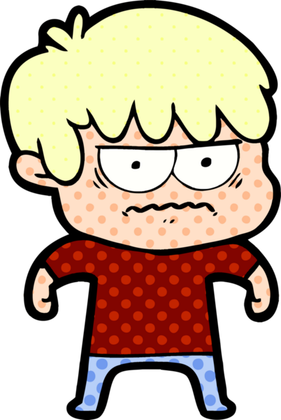 Bir insan tarafından çizilmiş sinirli çizgi film çocuğu.