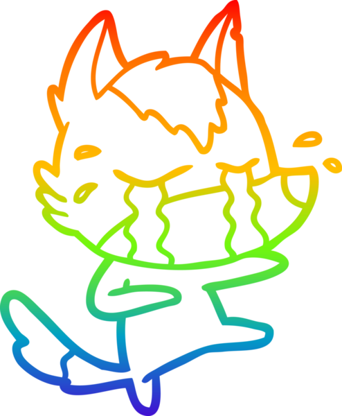 Gökkuşağı gradyan çizgi çizimi bir insan tarafından çizilmiş ağlayan bir kurt.