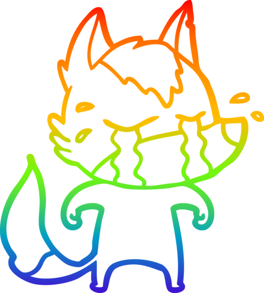 Gökkuşağı gradyan çizgi çizimi bir insan tarafından çizilmiş ağlayan bir kurt.