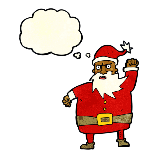 Bir insan tarafından çizilmiş düşünce baloncuklu Noel Baba çizgi filmi.