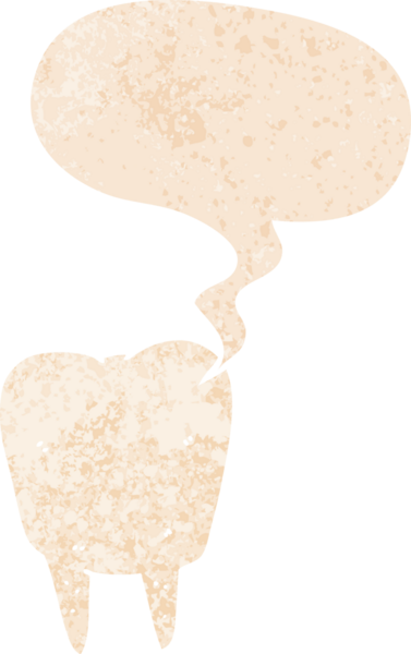 Bir insan tarafından çizilmiş grunge dertli retro desenli konuşma baloncuklu çizgi film dişleri